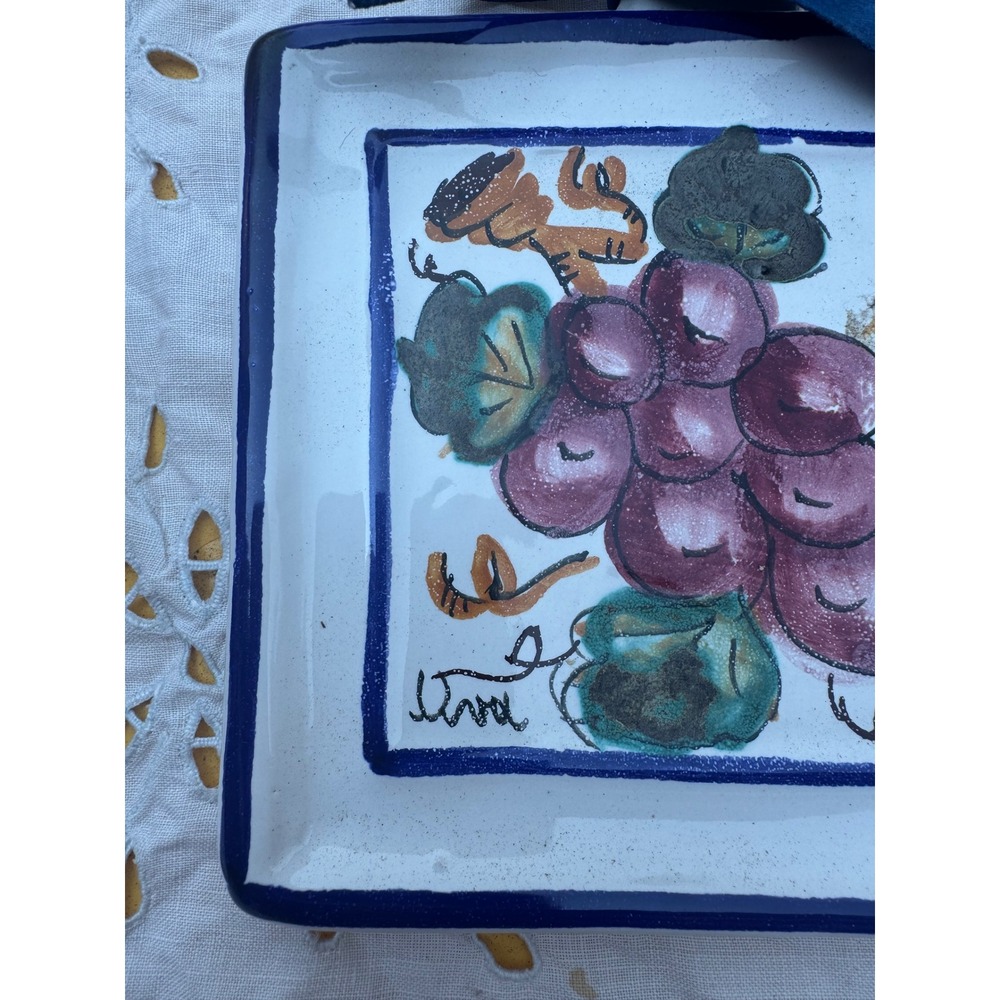 Italian Ceramic Wall Plaque Hand Painted in Italy Grapes Uva Pottery - Picture 4 of 7